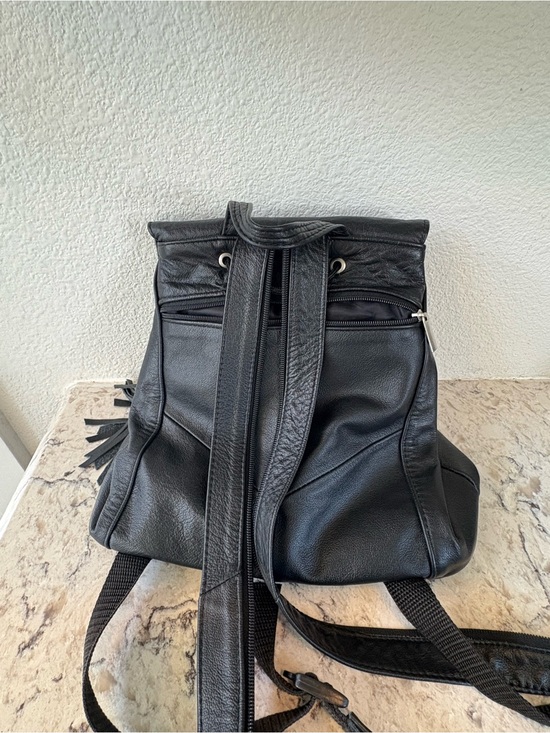 Black Leather Fringe Backpack with Silver Concho main image 8